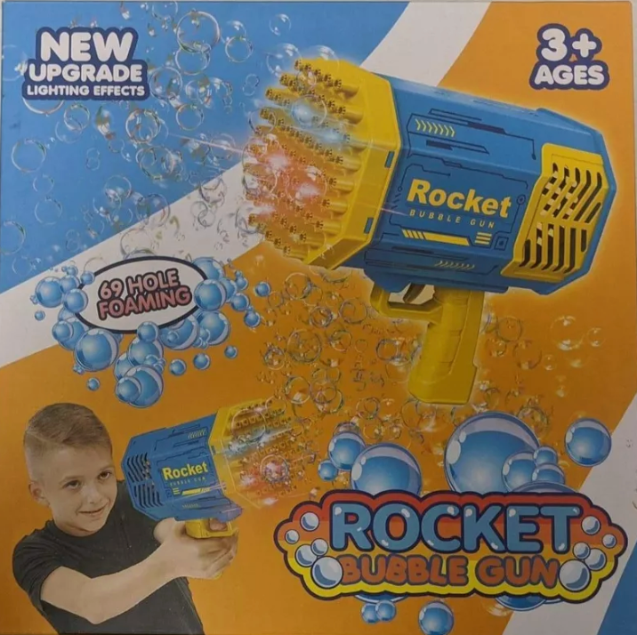 Rocket Bubble Gun – 69-Hole Bubble Blaster with Lights for Kids 3+