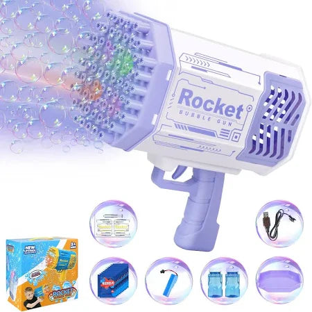 Rocket Bubble Gun – 69-Hole Bubble Blaster with Lights for Kids 3+