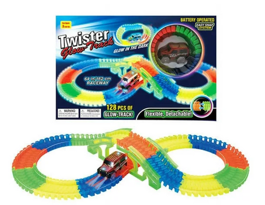 Twister Glow-Track – 128-Piece Flexible Glow-in-the-Dark Racetrack